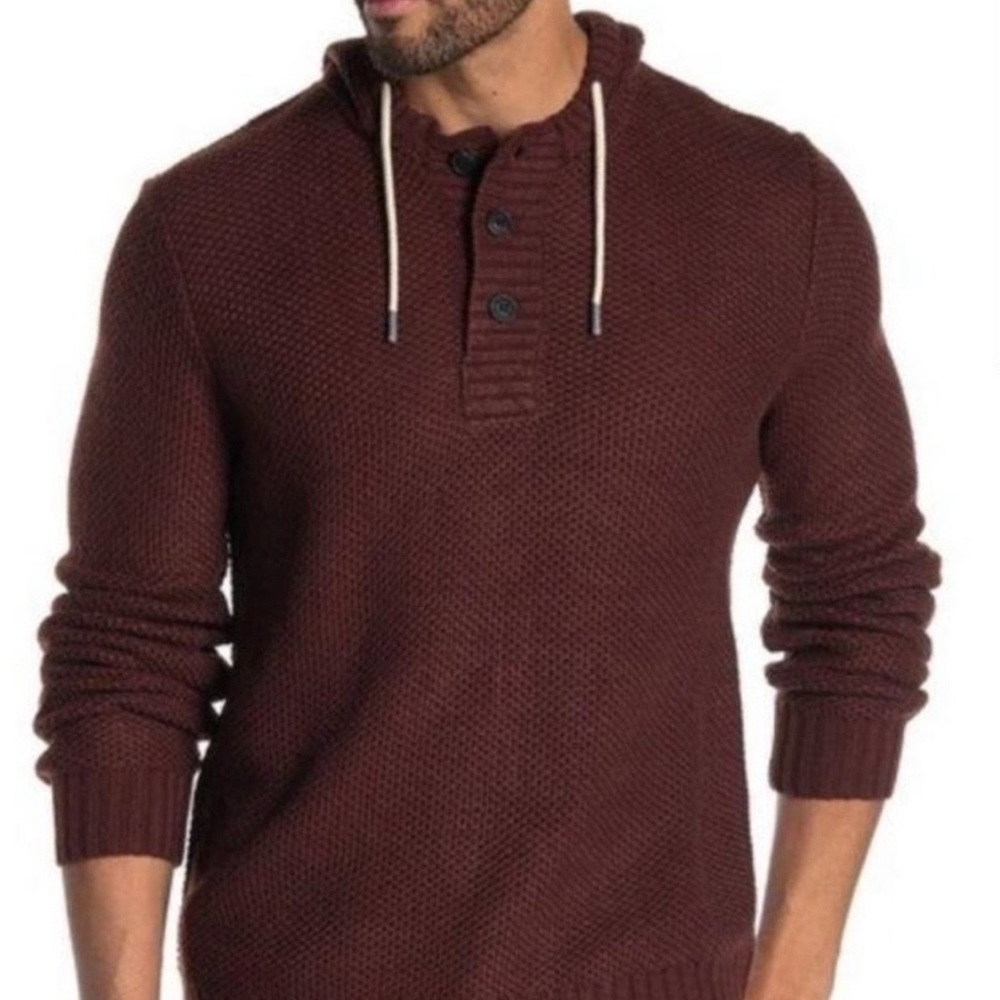Union SEA 1/4 Button Down Knit Sweater Hoodie NWT